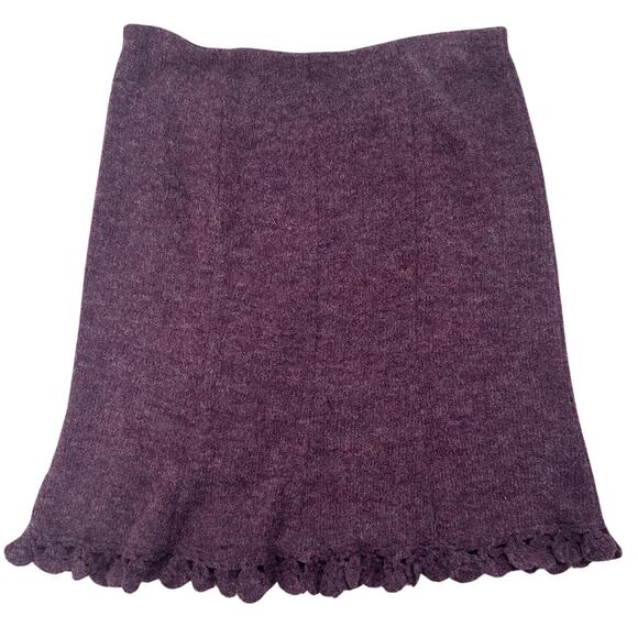 Nanette Lepore Virgin Wool Blend Purple Skirt Floral Crochet Hem Vintage, M - Picture 1 of 9